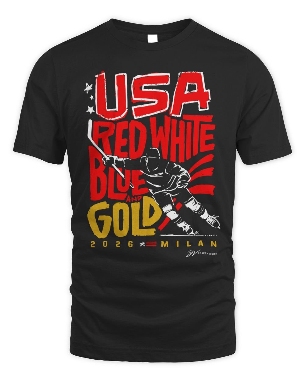 USA Hockey Red, White, Blue and Gold T Shirt