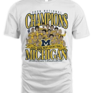 Michigan Men's Basketball 2025-2026 National Champions Team Celebration Caricature Tee