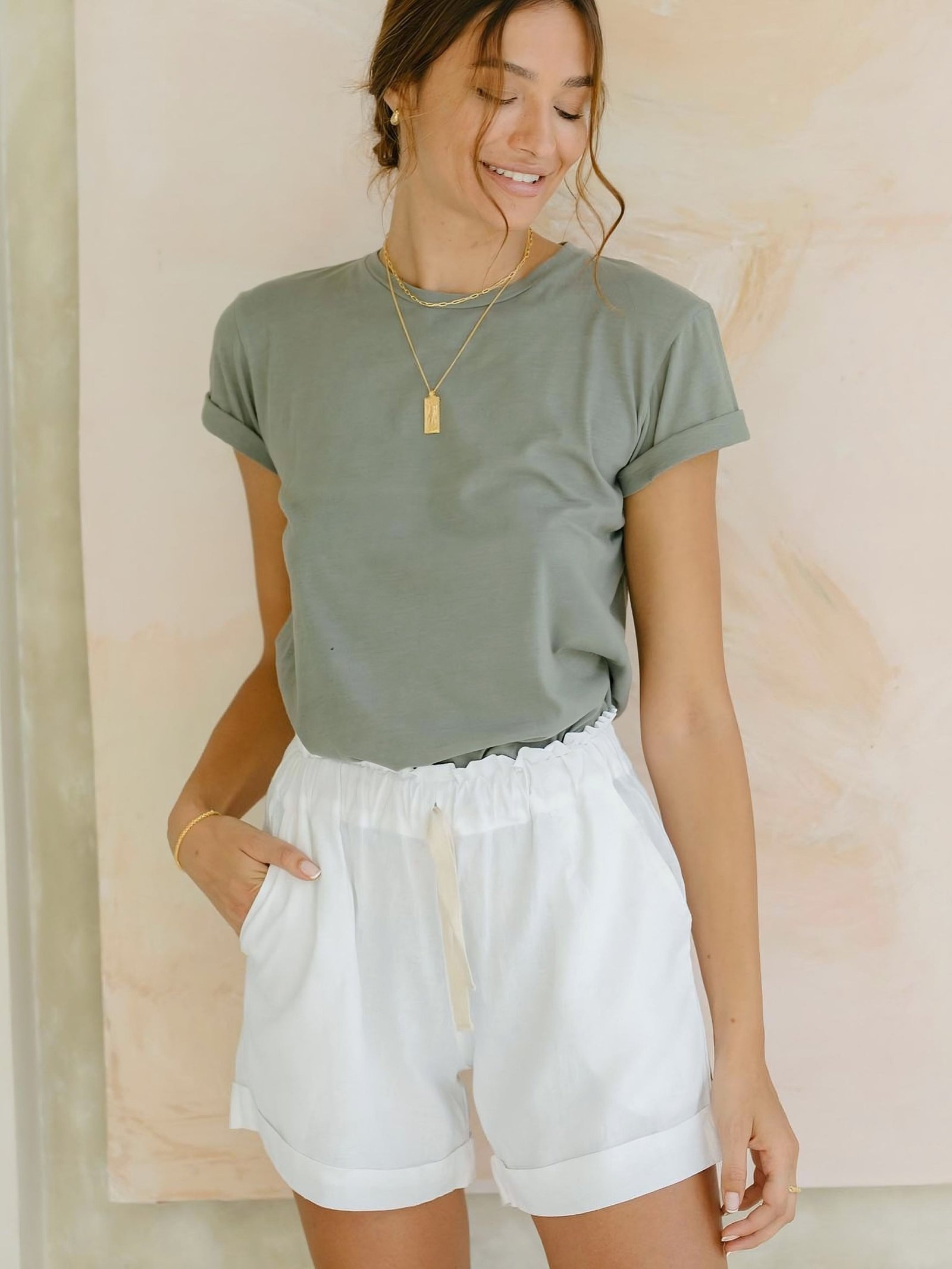 The Closet Paris Olive Green Classic Cotton Crewneck Tee 2 The Closet Paris Olive Green Classic Cotton Crewneck Tee - Image 2